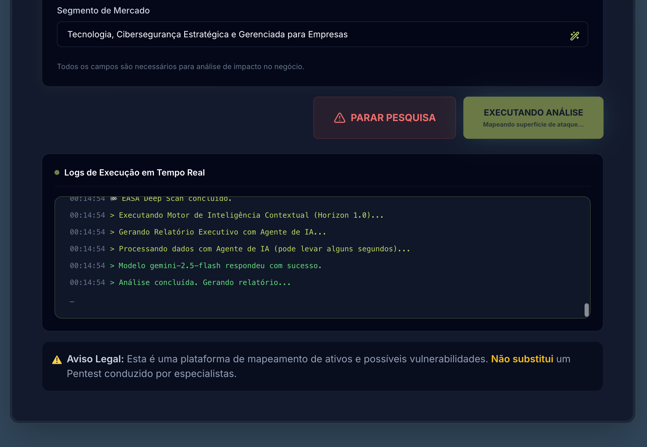 Interface do sistema mostrando formulário de análise EASA